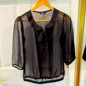 Black sheer blouse with bow in front